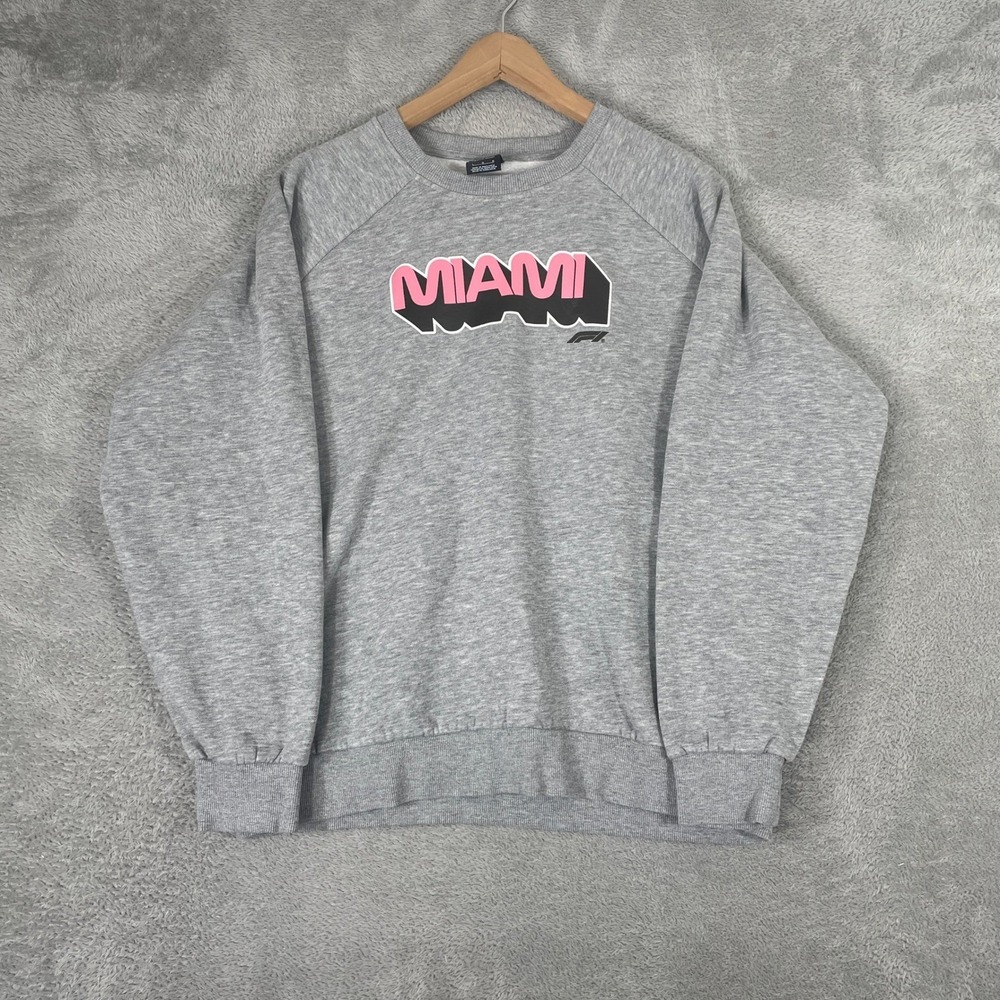 Formula 1 Miami Sweatshirt Womens Large Gray Pink Graphic Logo Grand Prix‎ Crew